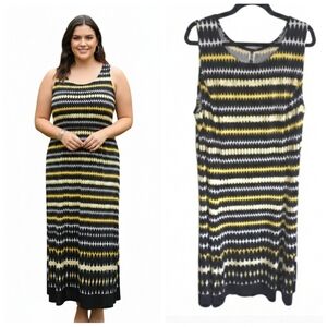 Plus Size Yellow and Black Patterned Sleeveless Dress Women's Plus Size 20W